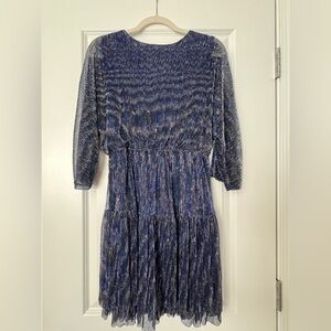 Molly Bracken Royal Blue, black, and silver 3/4 Sleeve Dress